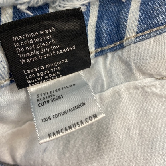 KANCAN Hi Rise Striped Jean Shorts Destroyed Fringe Raw Hem Distressed Small - Picture 9 of 10